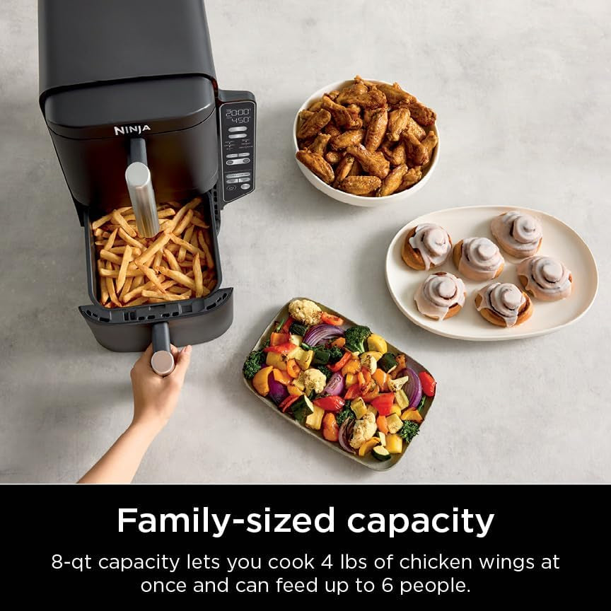 Ninja Doublestack 2-Basket Air Fryer, Doublestack Technology Cooks 4 Foods at Once, Space Saving Design, 8 QT, 6-In-1, Smart Finish & Match Cook, Air Fry, Broil, Bake, Easy Meals & Clean, Black, SL201