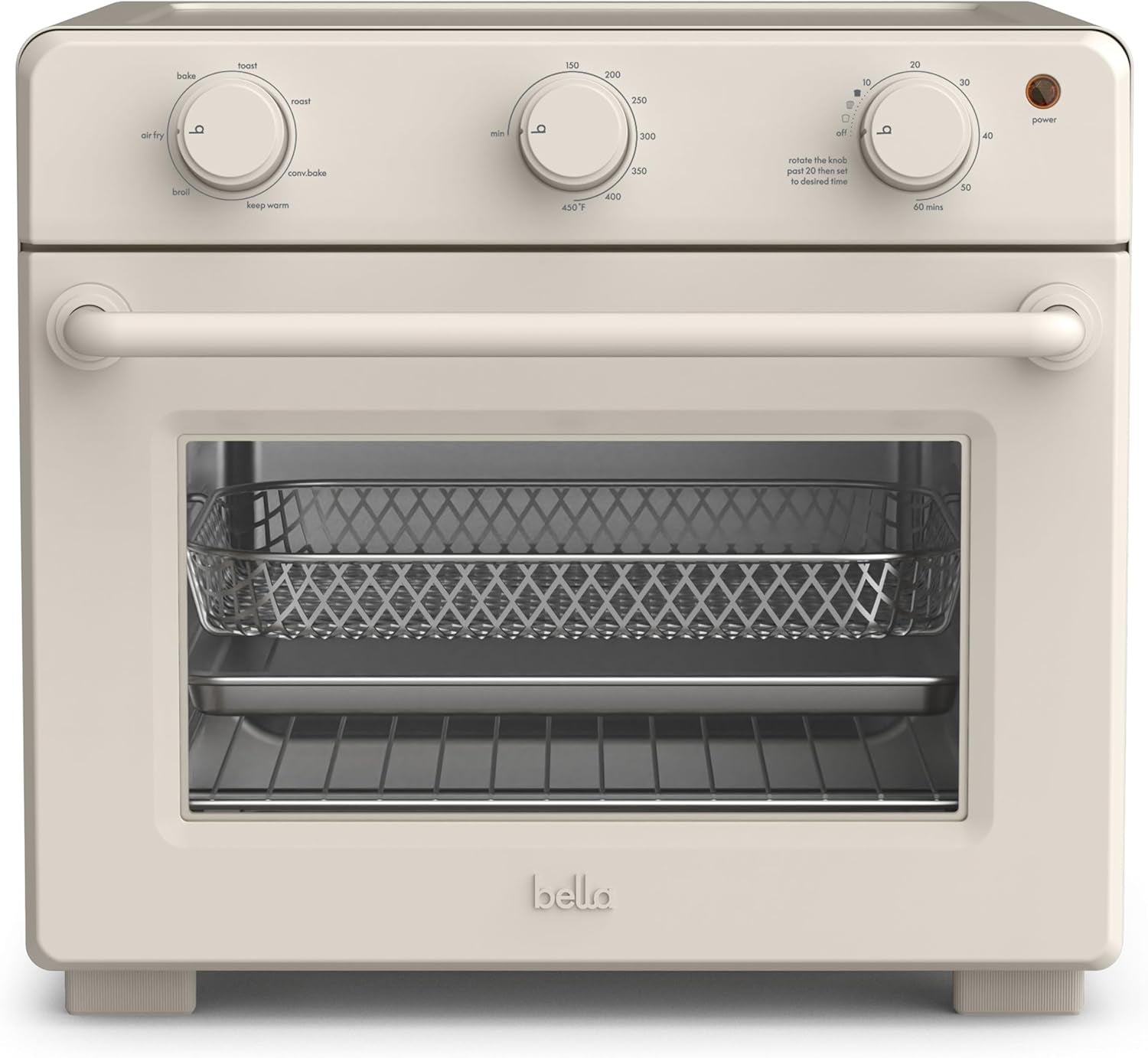 Bella Air Fry Toaster Oven, 7 Preset Cooking Options, Dishwasher-Safe Evergood Coated Trays Included, 60-Minute Auto Shutoff W Audible Timer, Power Indicator Light, 1700 Watt, Oatmilk