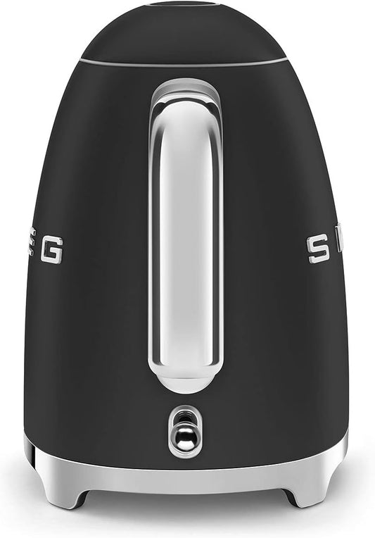 SMEG 50'S Retro Style Electric Water Kettle with Automatic Shutoff, Removable Base, and Water Indicator, KLF03BLMUS, Matte Black