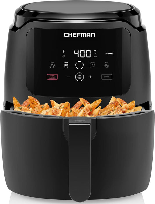 Chefman Digital Air Fryer, Large 5 Qt Family Size, One Touch Digital Control Presets, French Fries, Chicken, Meat, Fish, Nonstick Dishwasher-Safe Parts, Automatic Shutoff, Black