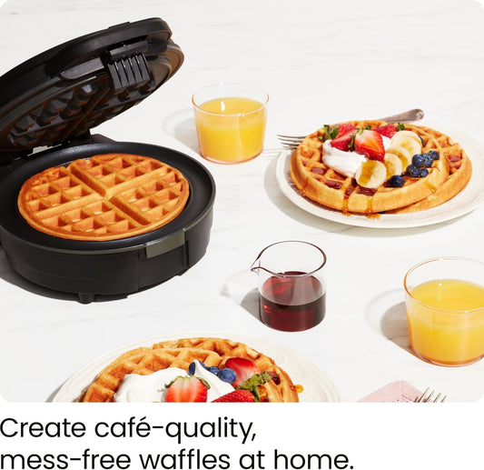 Chefman Anti-Overflow Belgian Waffle Maker W/Shade Selector, Temperature Control, Mess Free Moat, round Iron W/Nonstick Plates & Cool Touch Handle, Measuring Cup Included, Black