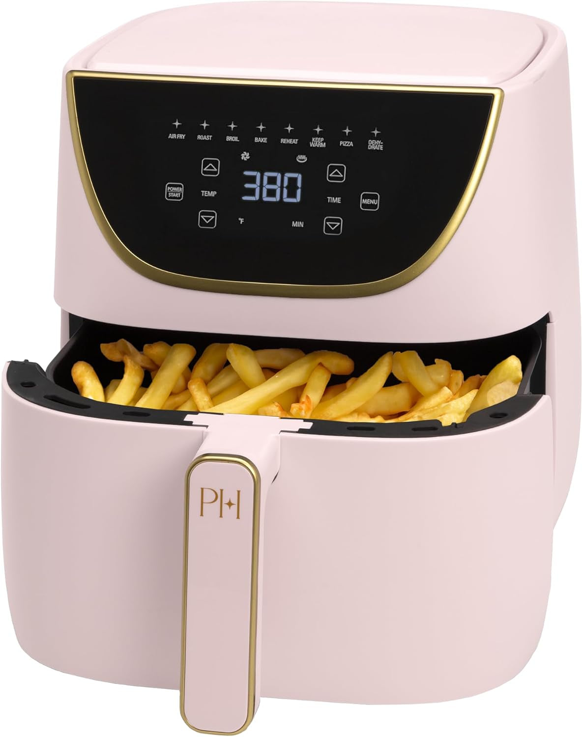 Paris Hilton Air Fryer, Large 6-Quart Capacity, Touchscreen Display, 8-In-1 (Air Fry, Roast, Broil, Bake, Reheat, Keep Warm, Pizza, Dehydrate), Dishwasher Safe and Nonstick Basket and Crisper, Pink