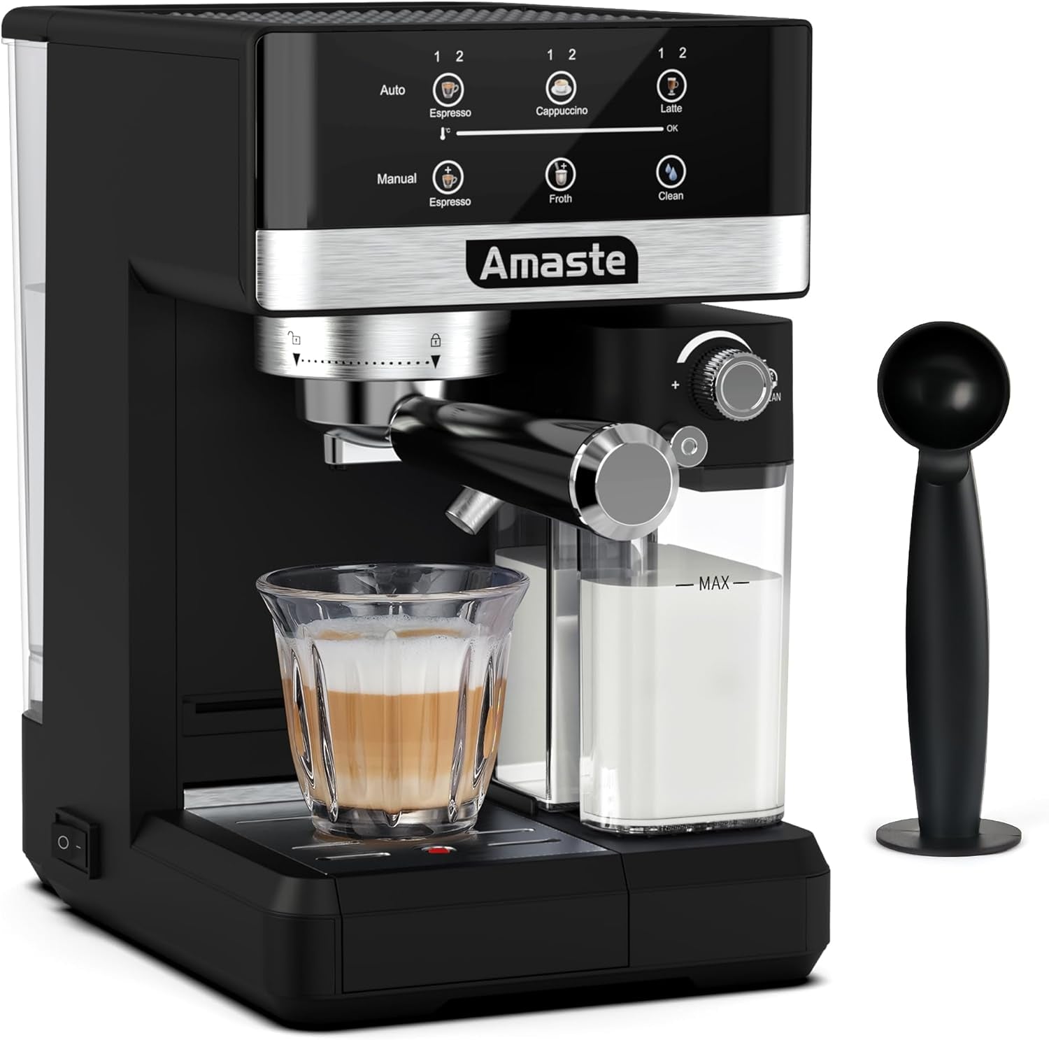 Amaste Espresso Machine 3-In-1 - 20 Bar with Touch Screen & Milk Frother 1350W