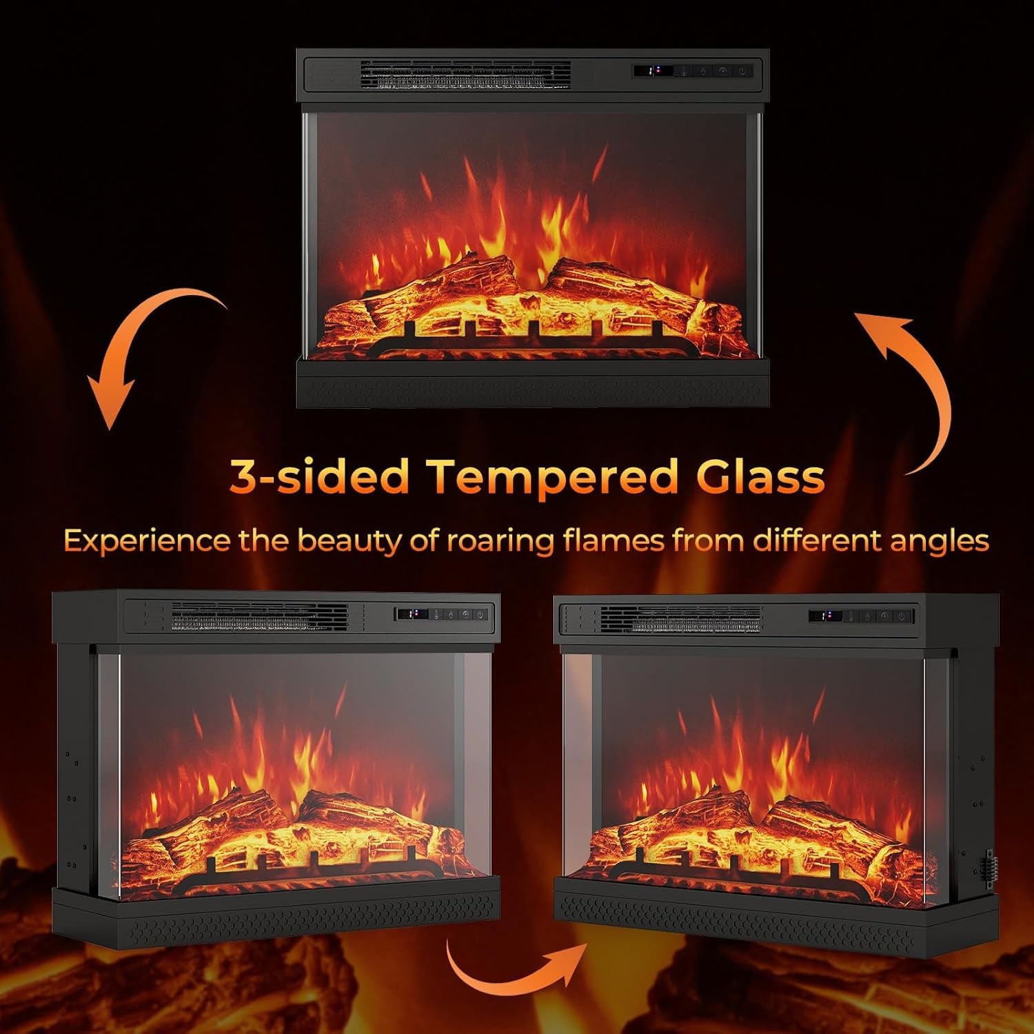 SIMOE Glass Electric Fireplace Heater With Remote & Adjustable Flame Colors and Overheat Protection