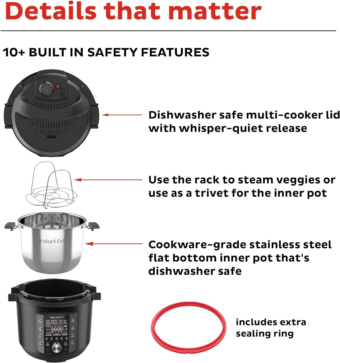 Instant Pot Pro (8 QT) 10-In-1 Pressure Cooker, Slow Cooker, Rice/Grain Cooker, Steamer, Sauté, Sous Vide, Yogurt Maker, Sterilizer, and Warmer, Includes App with over 800 Recipes, Black