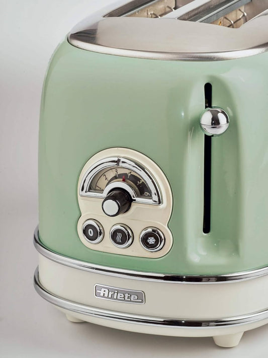 Ariete 155 Tostapane Vintage 2 Fette Di Pane - Con Pinze - 6 Livelli Di Tostatura - 810 Watt- Acciaio Inox - Linea Vintage - Verde