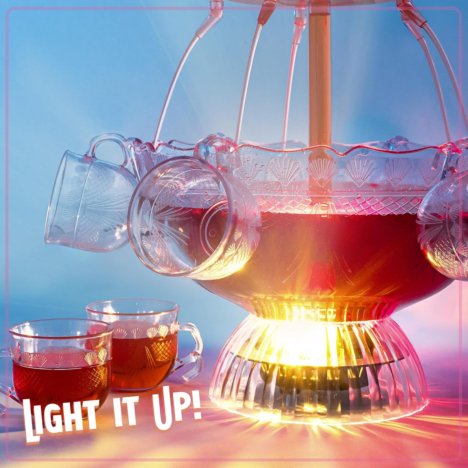 Nostalgia LPF230 3-Tier Lighted Party Fountain, Holds 1.5 Gallons, LED Lighted Base, Includes 8 Reusable Cups