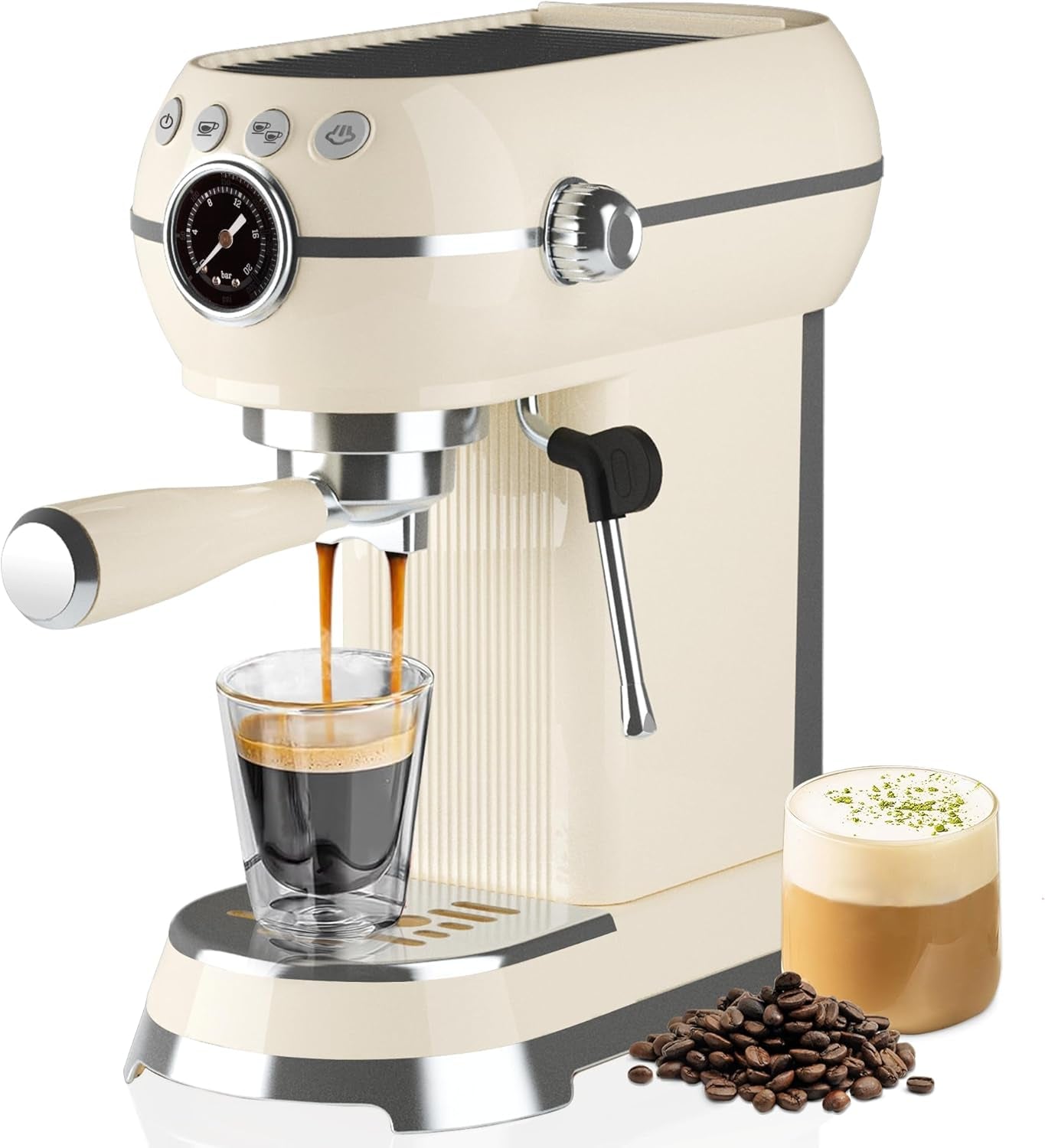 SUSTEAS Espresso Machine with Milk Frother, 20 Bar Espresso Maker for Latte and Cappuccino, Expressions Coffee Machine with Removable Water Tank, Beige