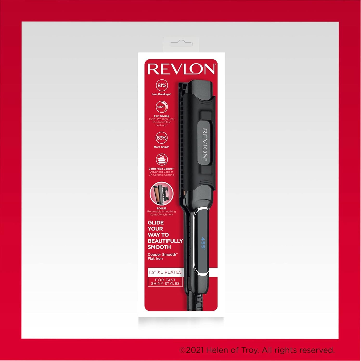 Revlon Copper Smooth Hair Flat Iron | Frizz Control for Fast and Shiny Styles, (XL 1-1/2 In)