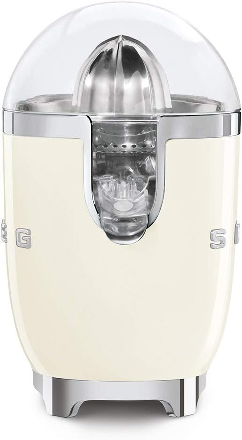 SMEG 50'S Retro Style Citrus Juicer with Drip Free Spout, Automatic Activation, and Efficient Straining, with Tritan Renew Cream CFJ11CRUS