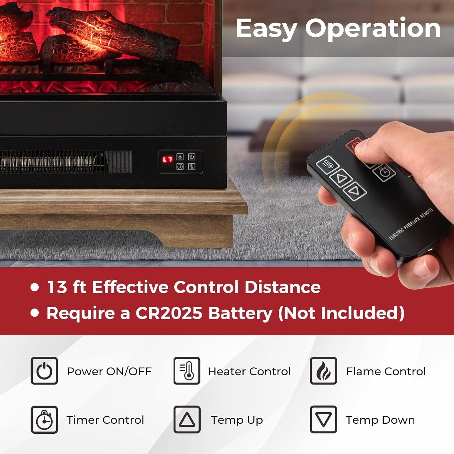 SIMOE Electric Fireplace 3D Flame & 7 Flame Colors Overheat Protection & Remote Control & Timer