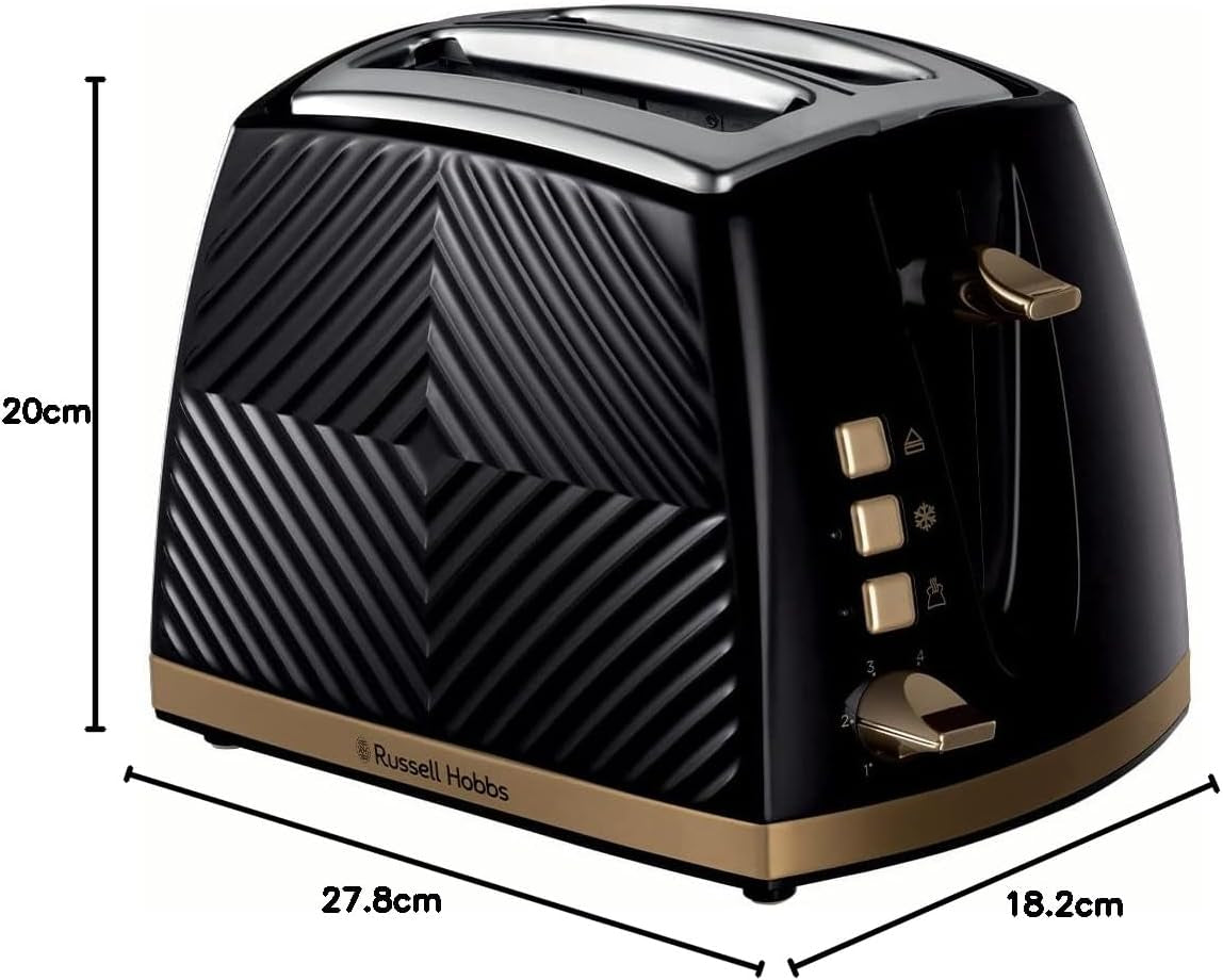 Groove 2 Slice Toaster (High Lift, Extra Wide Slots, 6 Browning Levels, Frozen/Cancel/Reheat Function - Illuminated Buttons, Removable Crumb Tray, 850W, Black, Brushed Gold Accents)26390