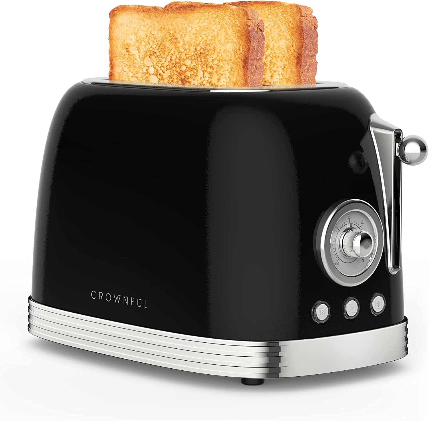 CROWNFUL 2-Slice Toaster, Extra Wide Slots Toaster, Retro Stainless Steel with Bagel, Cancel, Defrost, Reheat Function and 6-Shade Settings, Removal Crumb Tray, Black