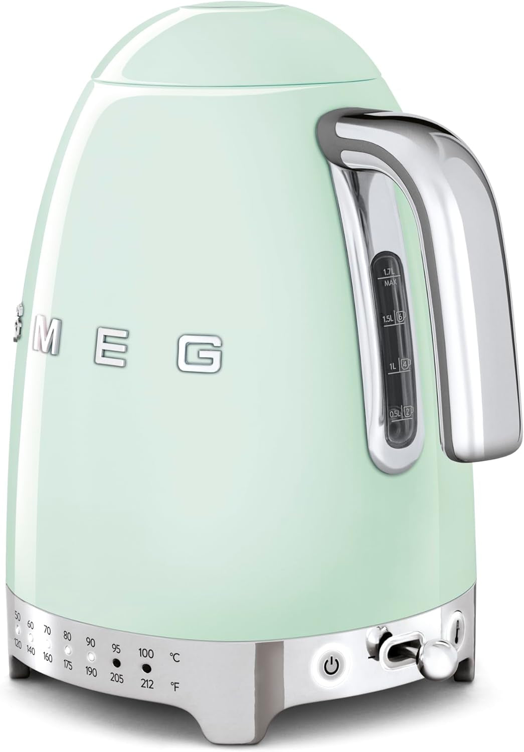 Smeg 50'S Retro 7 Cup Stainless Steel Variable Temperature Electric Kettle with 7 Temperature Settings, Led Display, Swivel Base and Keep Warm Function Pastel Green KLF04PGUS