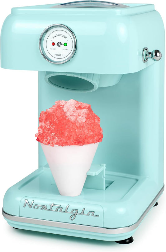 Nostalgia Snow Cone Shaved Ice Machine - Retro Table-Top Slushie Machine - Includes 1 Reusable Plastic Cup - Aqua