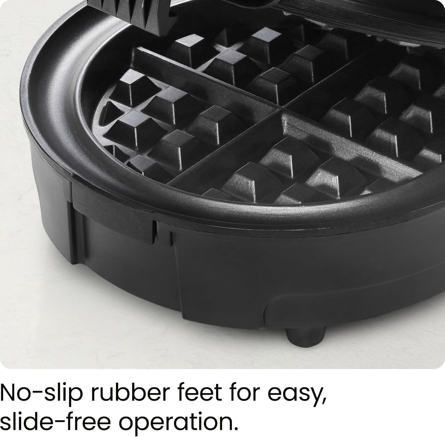 Chefman Anti-Overflow Belgian Waffle Maker W/Shade Selector, Temperature Control, Mess Free Moat, round Iron W/Nonstick Plates & Cool Touch Handle, Measuring Cup Included, Black