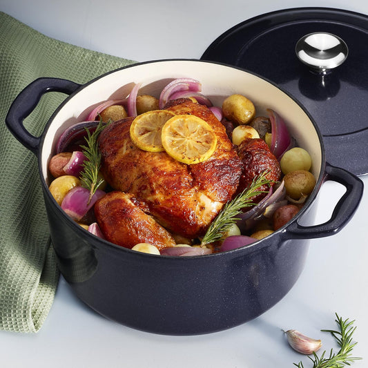 Tramontina 80131/038DS Enameled Cast Iron Covered round Dutch Oven, 5.5-Quart, Dark Blue