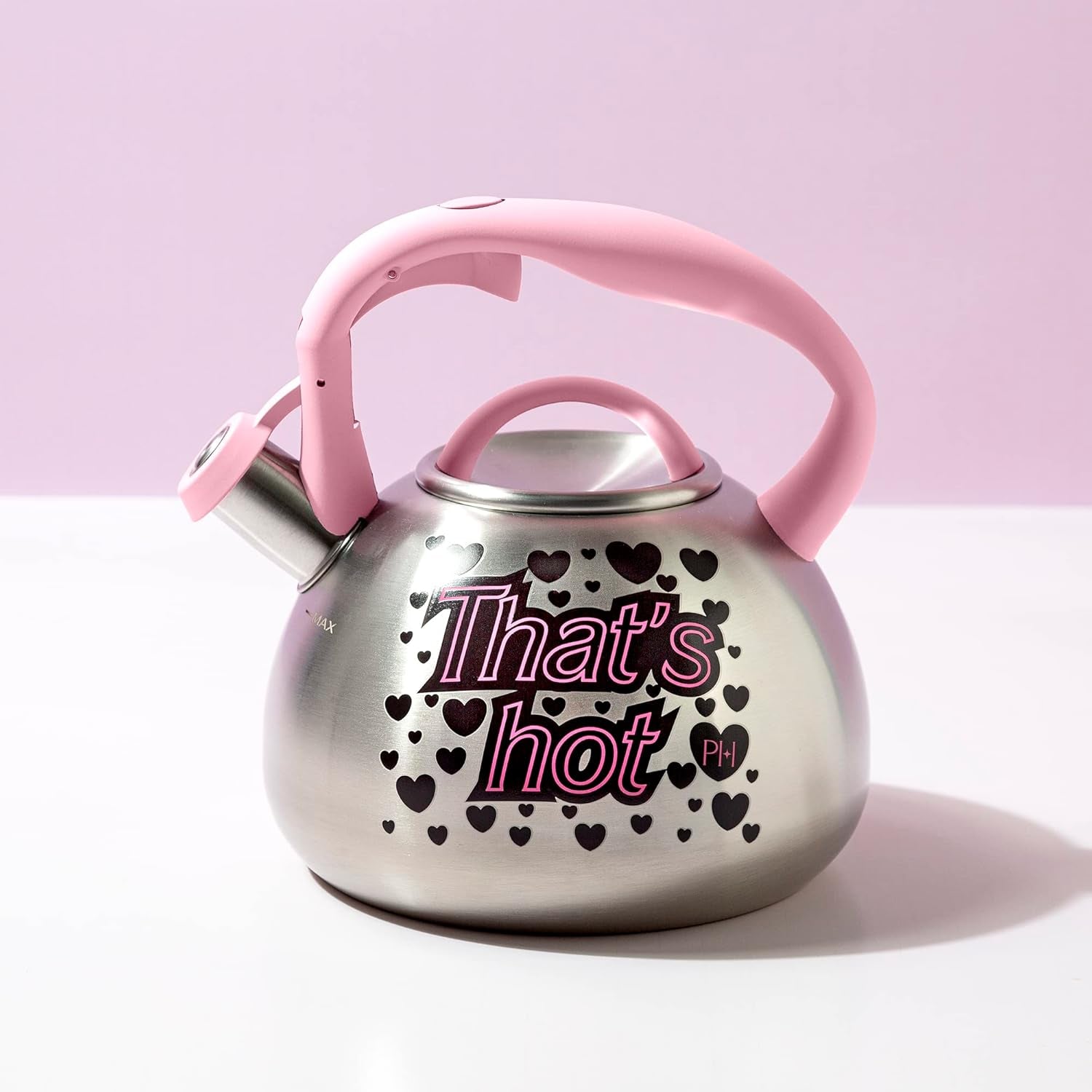 Paris Hilton Whistling Stovetop Tea Kettle, Stainless Steel with Color Changing "That'S Hot" Heat Indicator Design, Soft Touch Handle, 2.5-Quart, Pink