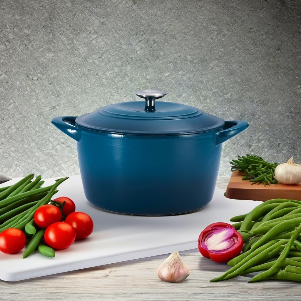 Tramontina Covered Tall round Dutch Oven Enameled Cast Iron 7 Qt (Peacock Blue) - 80131/350DS