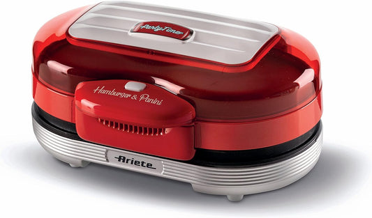 Ariete 205 Hamburger Maker Party Time, Macchina per Fare Hamburger, 1200 W, Doppie Piastre Antiaderenti, 2 Scomparti, Facile Da Pulire, Rosso