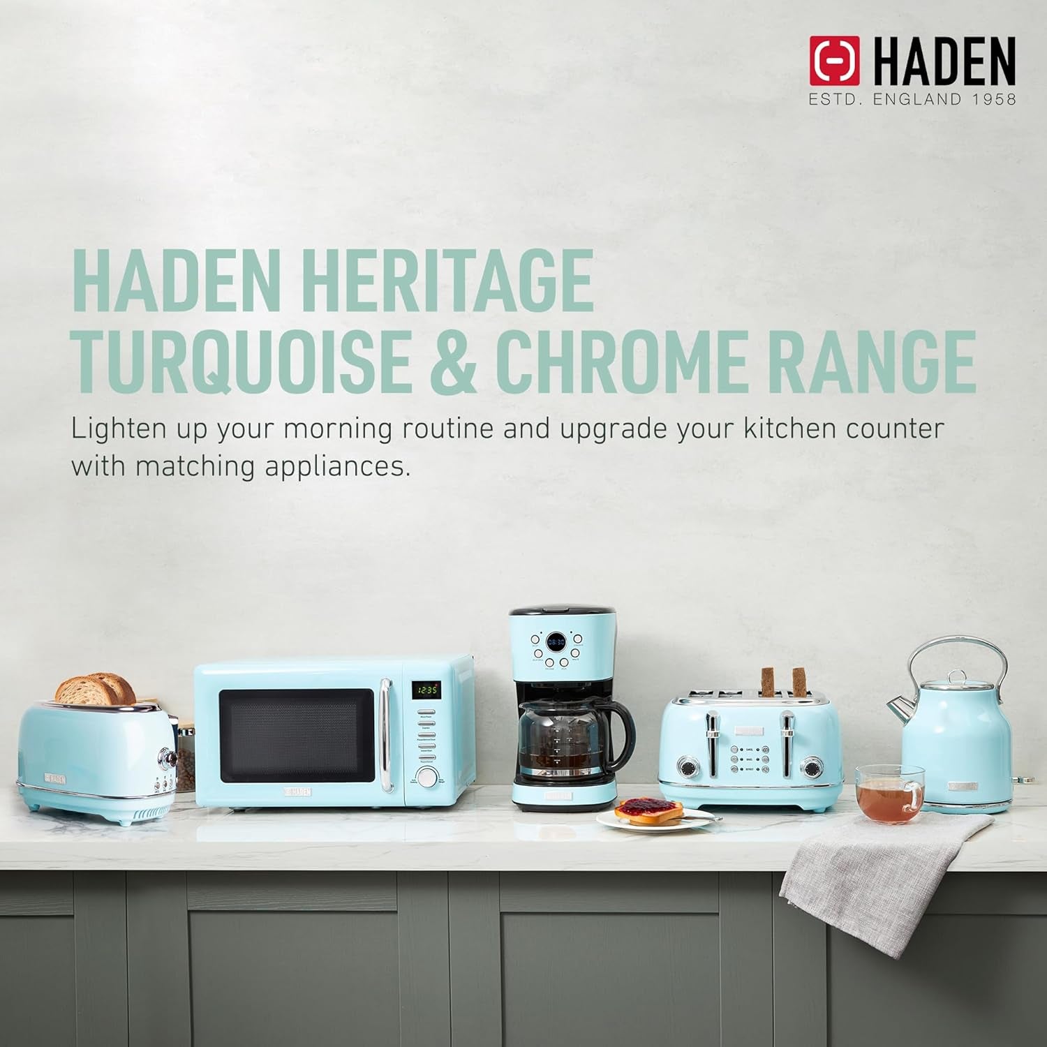 Haden Coffee Machine, 12 Cup Programmable Drip Coffee Maker with Auto Shut-Off Function and Reusable Washable Water Filter, Turquoise & Chrome