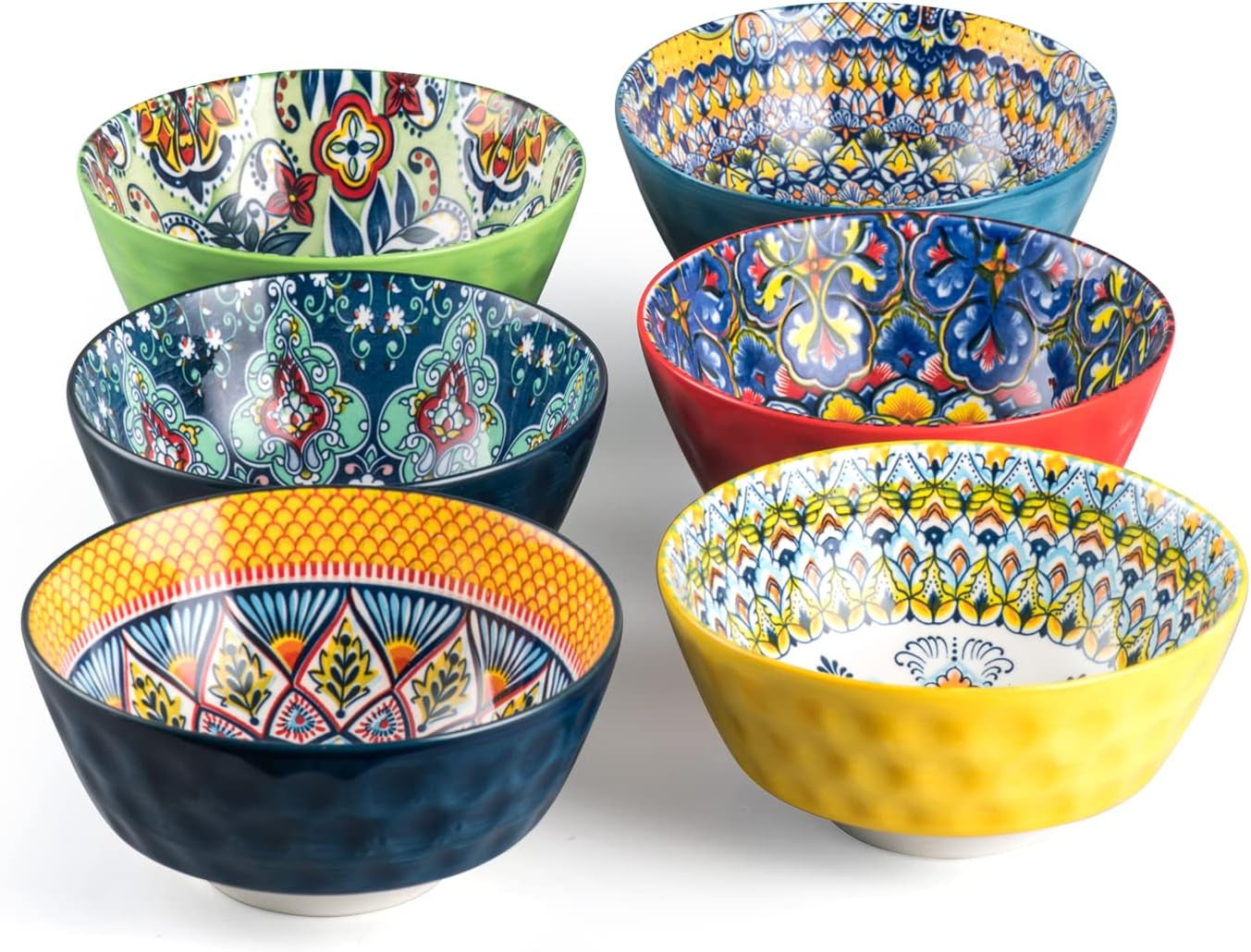 HENXFEN LEAD Bohemian Style Dessert Bowls Colourful Pack of 6 750ml