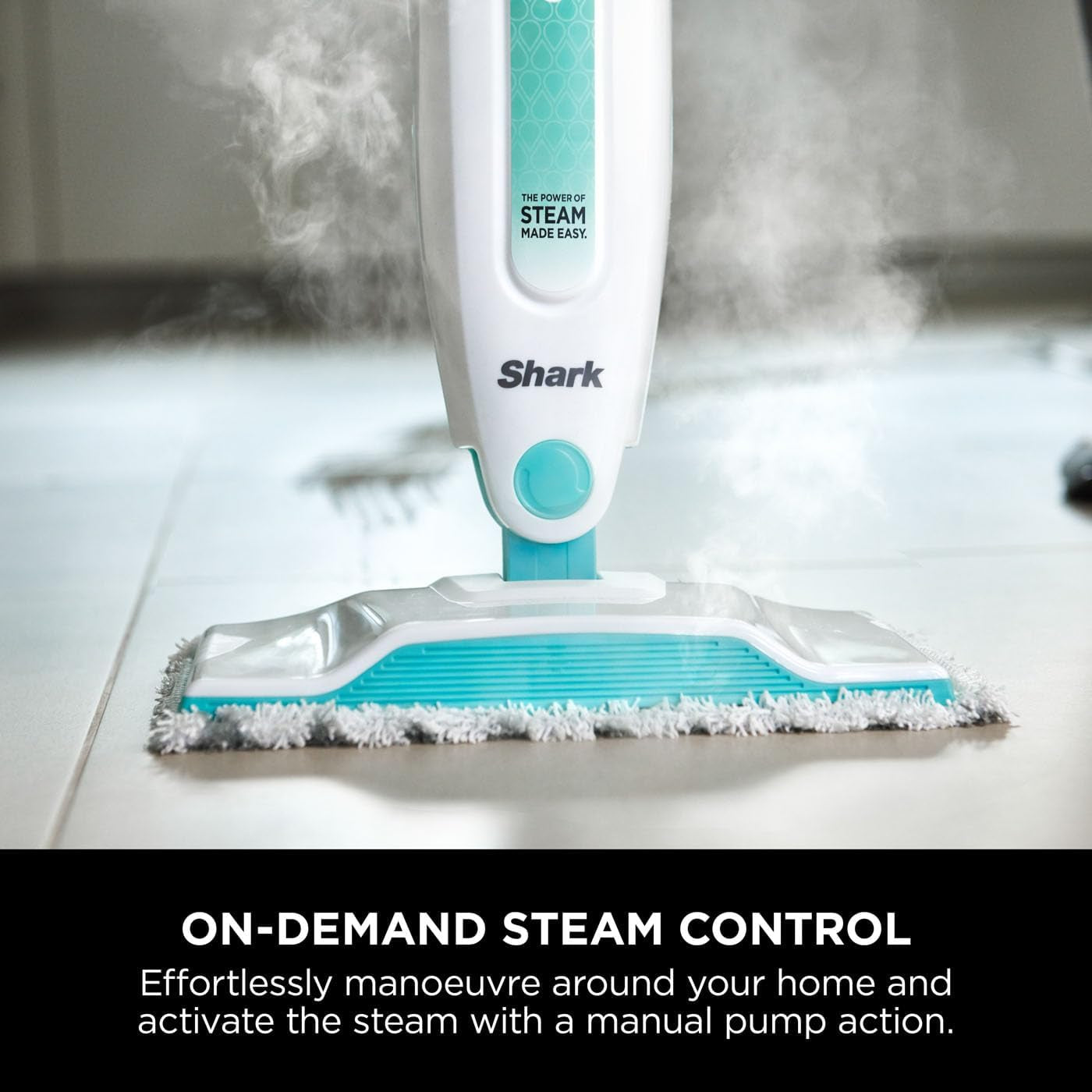 Shark Steam Mop with 2 Machine Washable Cleaning Pads & Fill Flask White & Green