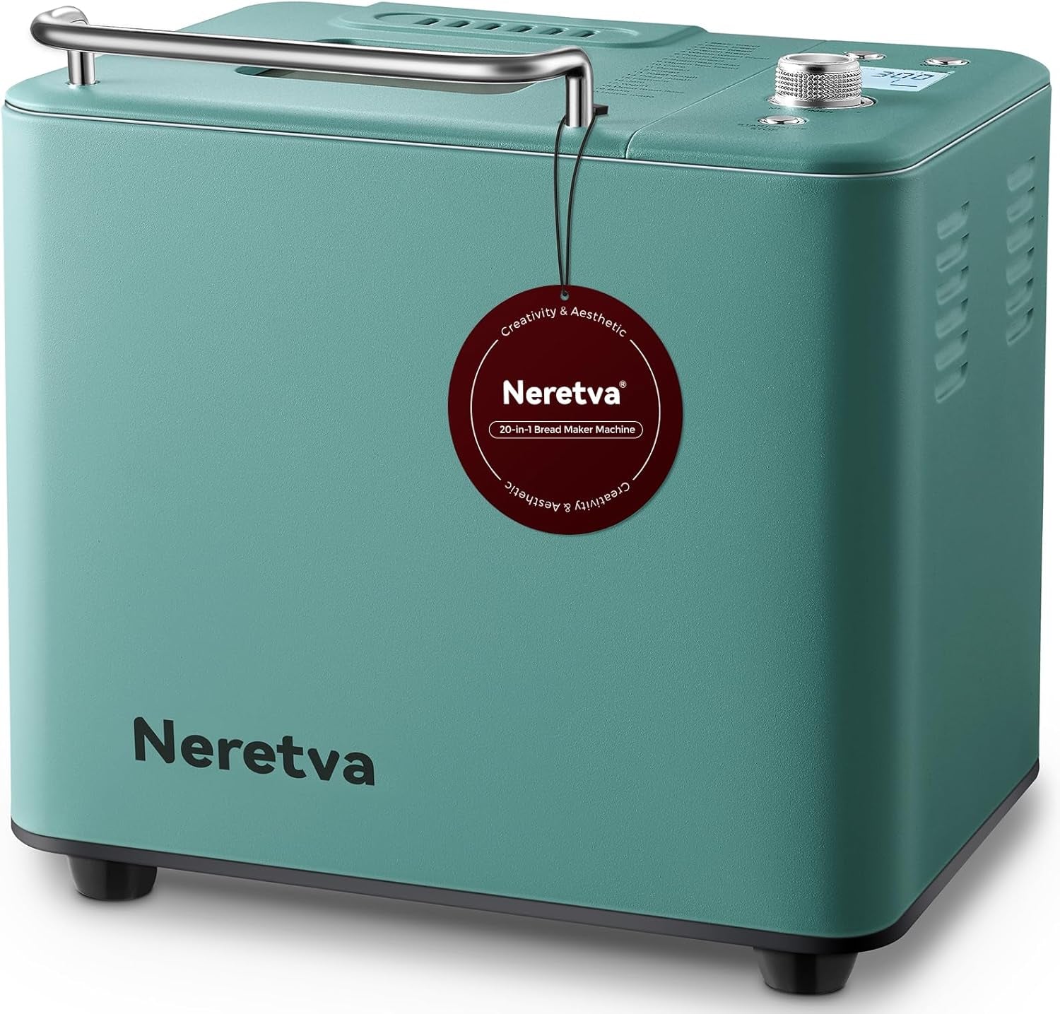 Neretva 20-IN-1 Bread Maker, Dual Heater 2LB Bread Machine Metal Material & Nonstick Ceramic Pan Compact Bread Maker Machines with Gluten Free White Wheat Rye French Pizza Breadmaker Recipe- Green