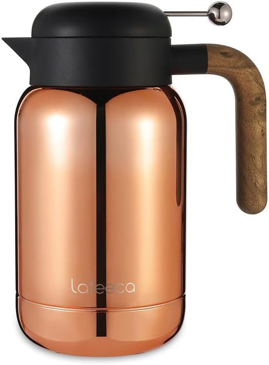 Aura Thermal Coffee Carafe Tea Pot for Keeping Hot & Iced Cold - Vacuum Insulated - Thermos Water Pitcher - Beverage Dispenser - Cool Touch Handle & Lid - BPA Free - 1.5 Liter - Copper