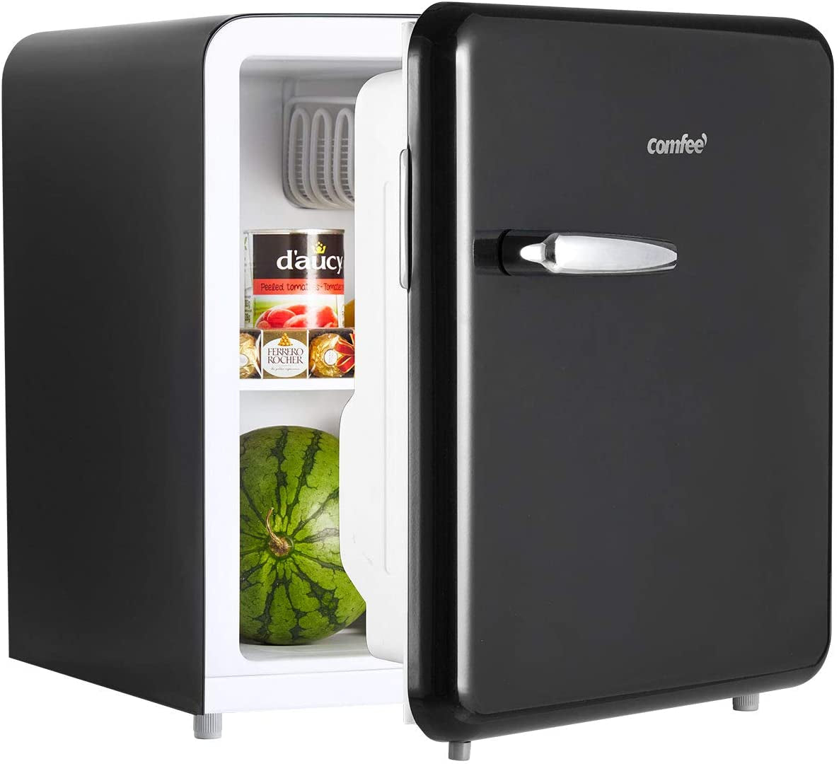 COMFEE 1.6 Cubic Feet Solo Series Retro Refrigerator Sleek Appearance HIPS Interior, Energy Saving, Adjustable Legs, Temperature Thermostat Dial, Removable Shelf, Perfect for Home/Dorm/Garage [Black]