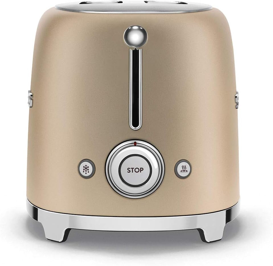 SMEG 2 Slice Toaster with 6 Presets and Defrost Function and Removable Crumb Tray TSF01CHMUS, Matte Champagne