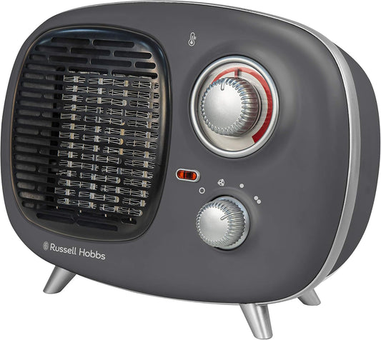 Russell Hobbs Retro Portable Ceramic Electric Heater 2 Heat Settings 1500W Gray