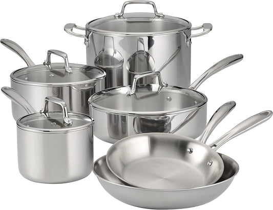 Tramontina Tri-Ply Clad Stainless Steel 10-Piece Cookware Set with Glass Lids, Pots and Pans Kitchen Set, Induction-Ready, Dishwasher-Safe, Nsf-Certified, Made in Brazil