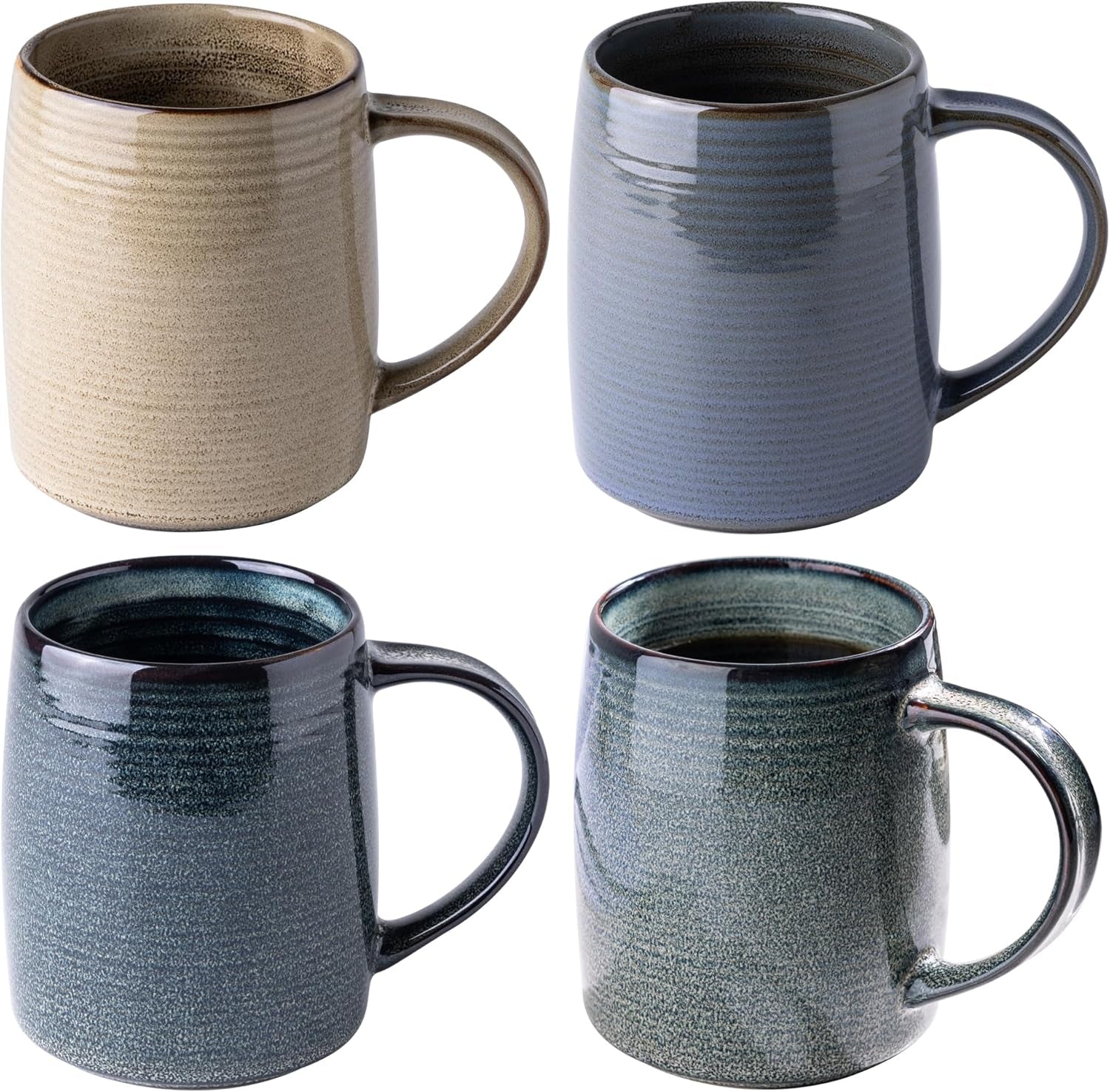 Large Coffee Mugs Set of 4, 18Oz Handmade Ceramic Coffee Mugs Set with Gradient Color for Latte/Tea/Beer/Hot Cocoa, Dishwasher & Microwave Safe, Multi-Color