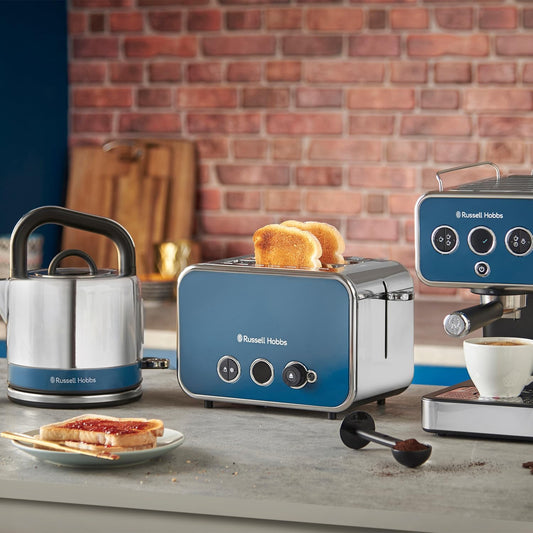 2 Slice Distinctions Toaster (Countdown to Ready, Extra Wide & Long Slots, 6 Browning Levels & Defrost/Reheat/Cancel, Lift & Look Feature, 1600W, Stainless Steel & Ocean Blue) 26431