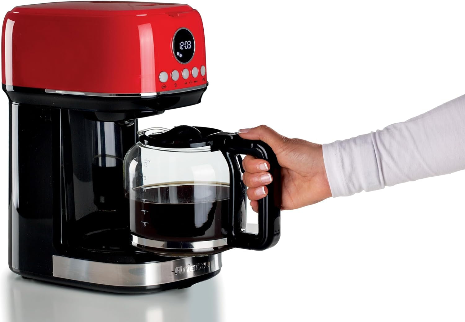 Ariete 1396 Macchina Da Caffè Con Filtro Moderna, Caffè Americano, Capacità Fino a 15 Tazze, Base Riscaldante, Display LCD, Filtri Estraibili E Lavabili, Rosso