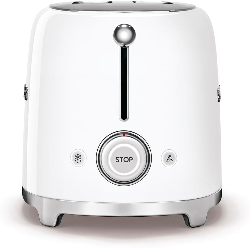 SMEG 2 Slice Toaster with 6 Presets and Defrost Function and Removable Crumb Tray TSF01WHUS, White