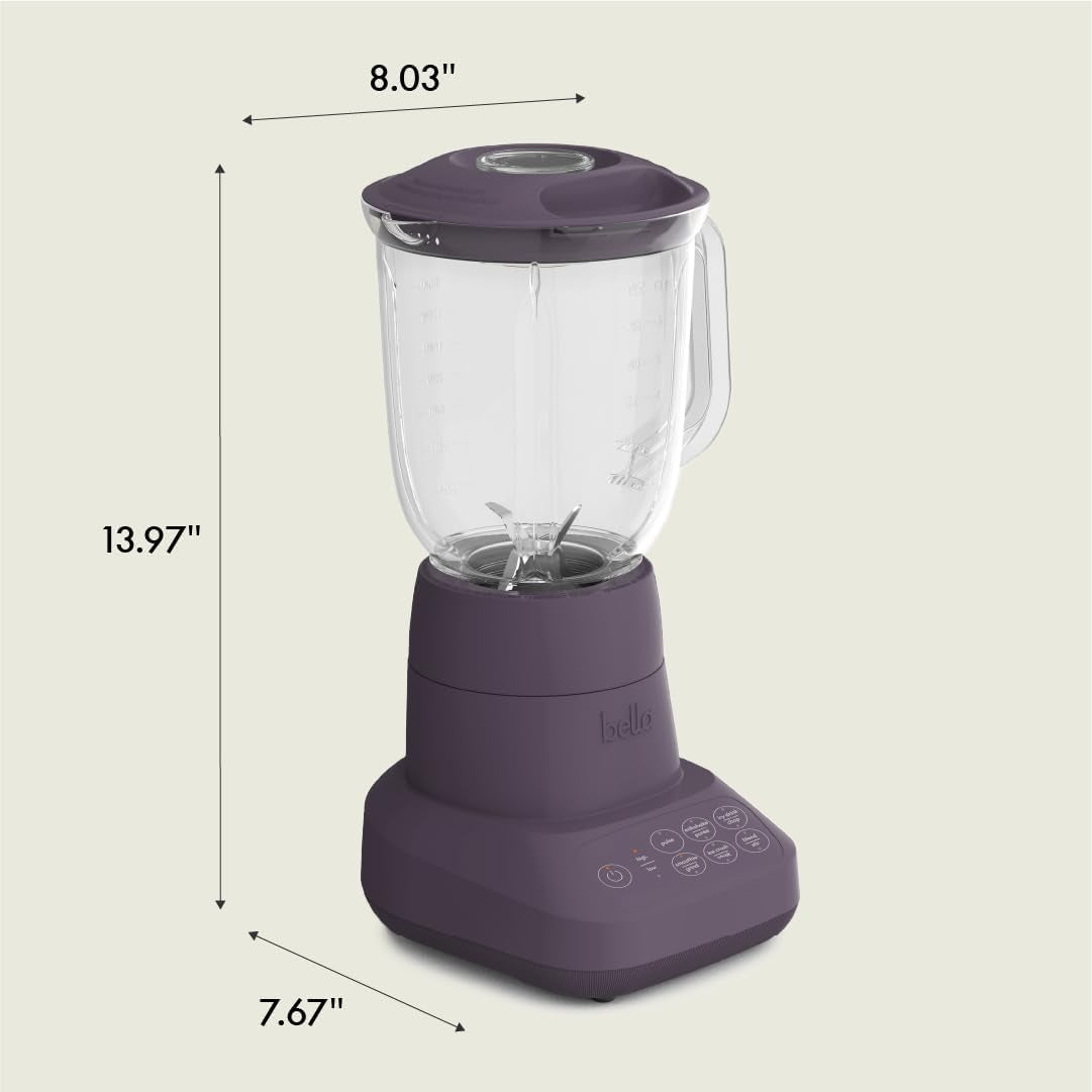 Bella 10 Speed Countertop Blender, Juicer & Smoothie Maker, Fits-Anywhere™ Kitchenware, Slim Flip & Store Design, Dishwasher Safe 48Oz Capacity Pitcher & Lid, Stainless Steel Blade, 450 Watt, Plum