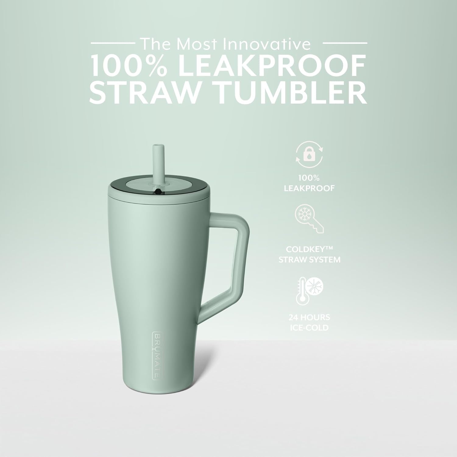 Brümate Era 40 Oz Tumbler with Handle and Straw | 100% Leakproof Insulated Tumbler with Lid and Straw | Made of Stainless Steel | Cup Holder Friendly Base | 40Oz (Sage)