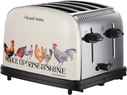 Emma Bridgewater Rise & Shine 4 Slice Toaster - (Independent & Wide Slots, 7 Browning Settings, Frozen/Cancel/Reheat with Illuminated Lights, Removable Crumb Trays, 1500W, Cream) 25780