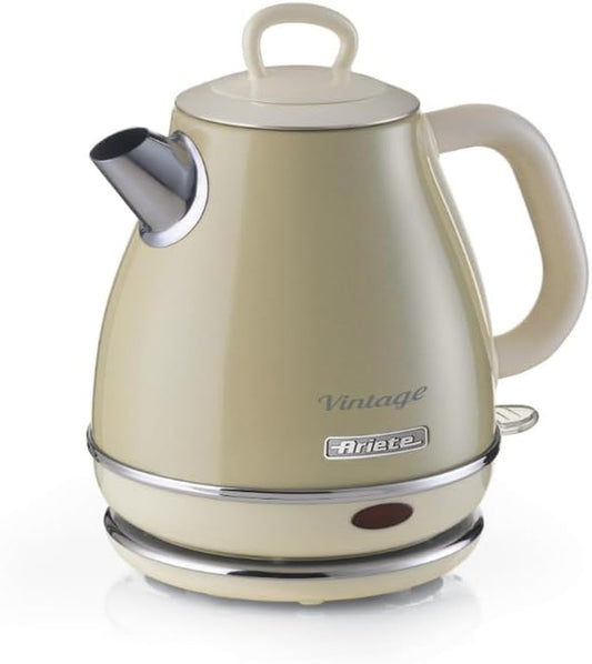 Ariete Bollitore Vintage 2868, Bollitore Elettrico Con Base Cordless a 360°, Spegnimento Automatico, Capacità 1 L, Acciaio Inossidabile, 1600W, Classic, Beige