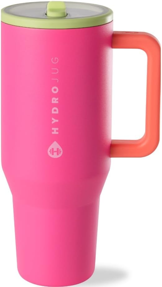 Hydrojug Traveler - 32 Oz Water Bottle with Handle & Flip Straw - Fits in Cup Holder, Leak Resistant Tumbler-Reusable Insulated Stainless Steel & Rubber Base - Gifts for Women & Men, Black