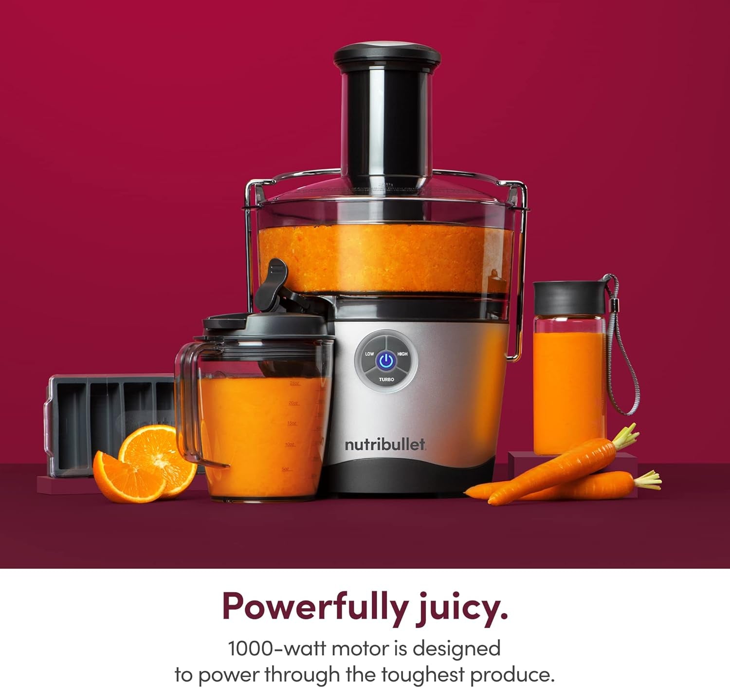 Nutribullet Juicer Pro Centrifugal Juicer Machine for Fruit, Vegetables, and Food Prep, 27 Ounces/1.5 Liters, 1000 Watts, Silver, NBJ50200