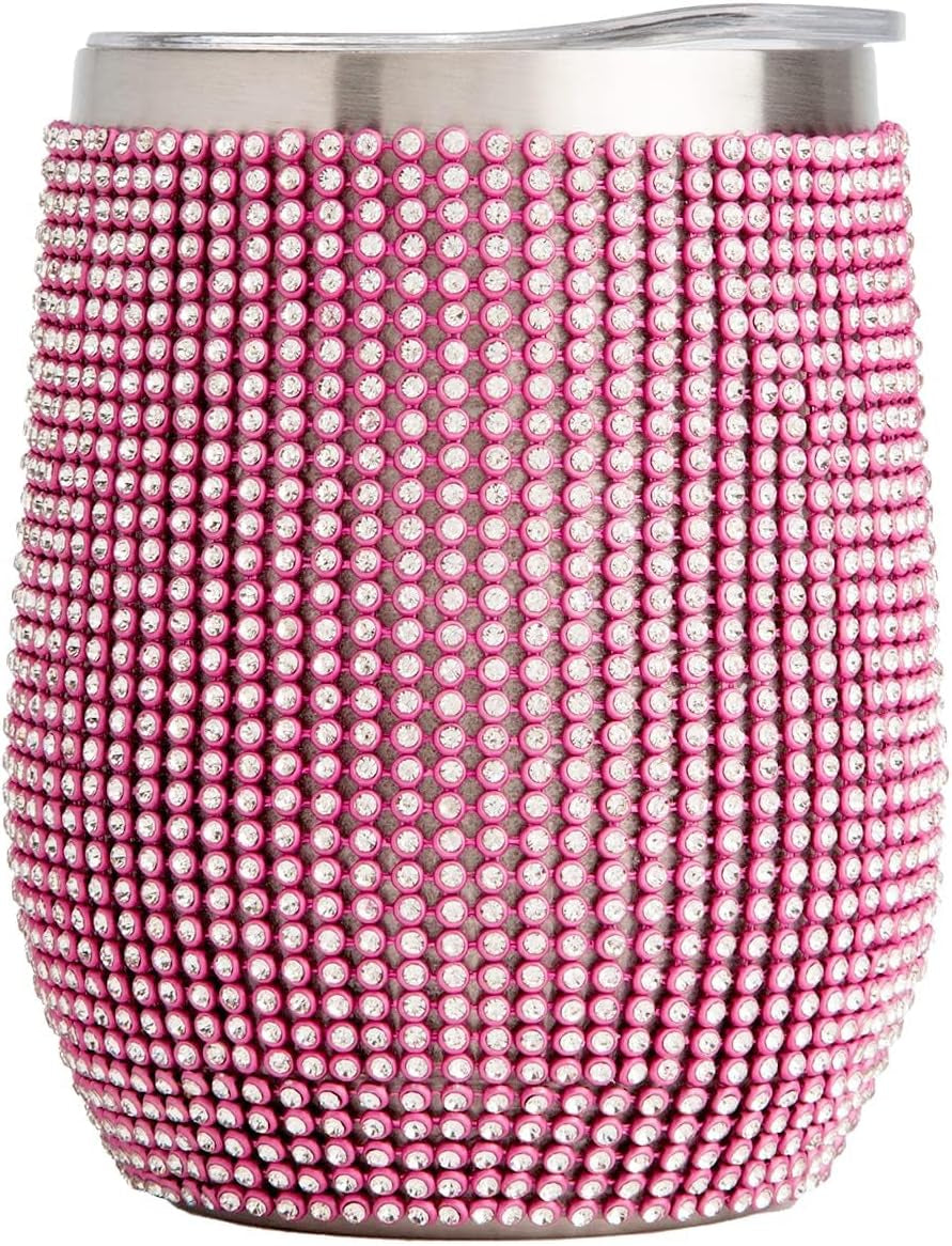 Paris Hilton Diamond Bling Wine Tumbler, Vacuum Insulated Stainless Steel with Easy Sip Lid, Bedazzled with over 2500 Rhinestones, 12-Ounce, Pink