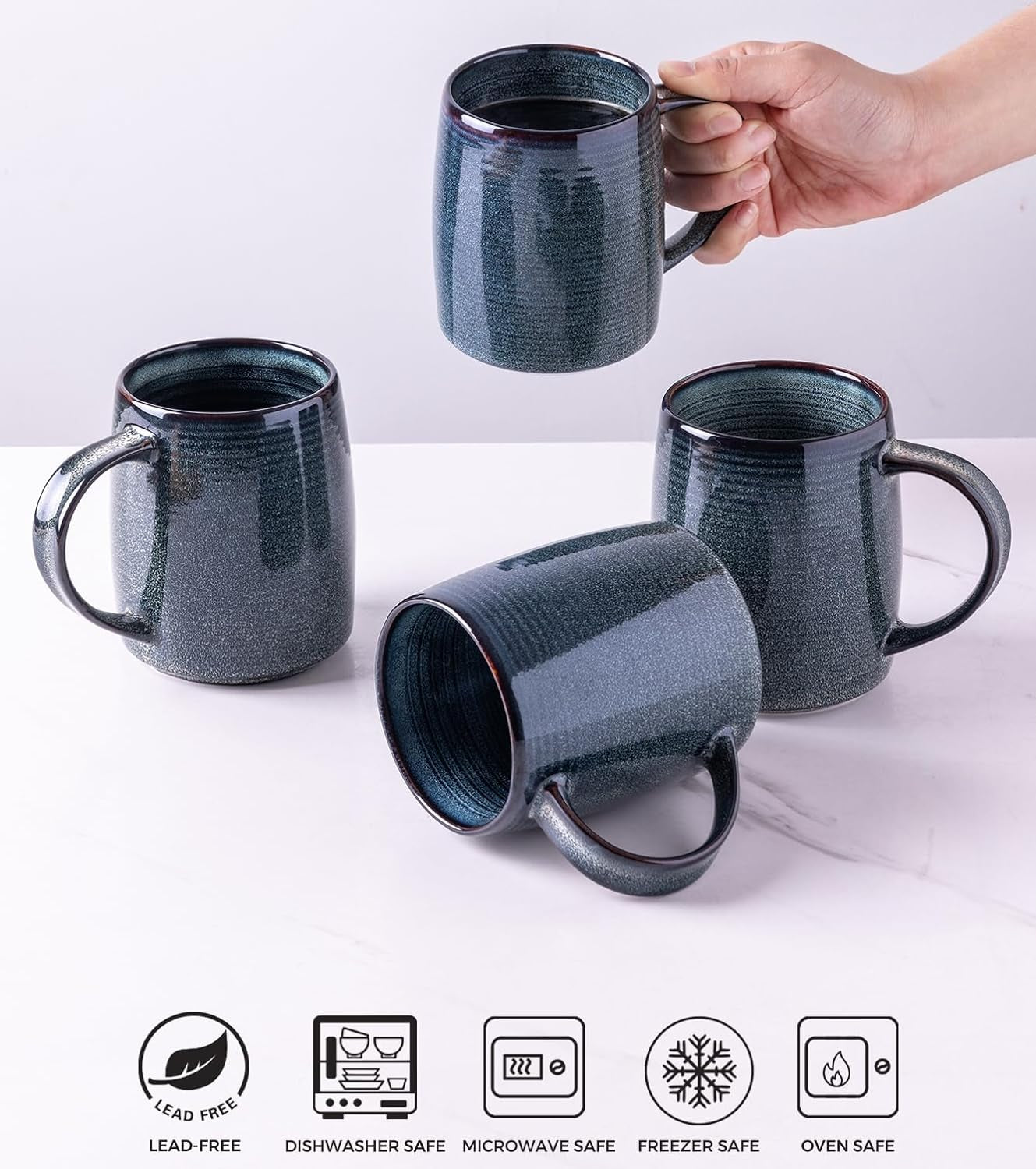 Large Coffee Mugs Set of 4, 18Oz Handmade Ceramic Coffee Mugs Set with Gradient Color for Latte/Tea/Beer/Hot Cocoa, Dishwasher & Microwave Safe, Space Blue