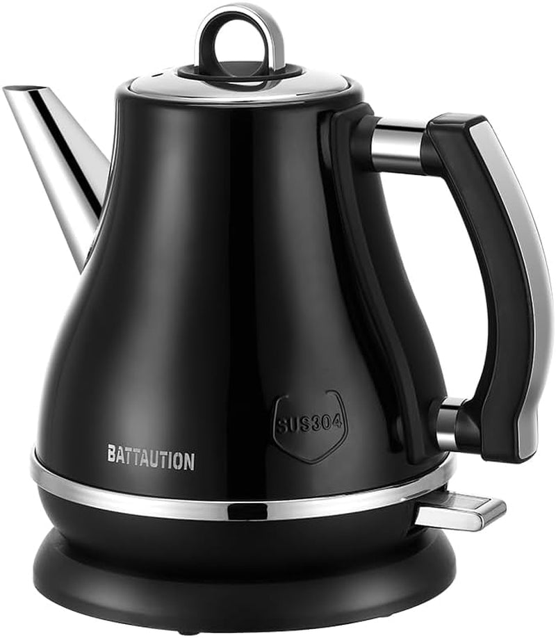 Electric Kettle, 1.2 Liter 1000W Small Hot Water Kettle Electric with 100% 304 Stainless Steel Auto-Shut off and Boil Dry Protection and Fast-Heating Electric Tea Coffee Kettle Black Color