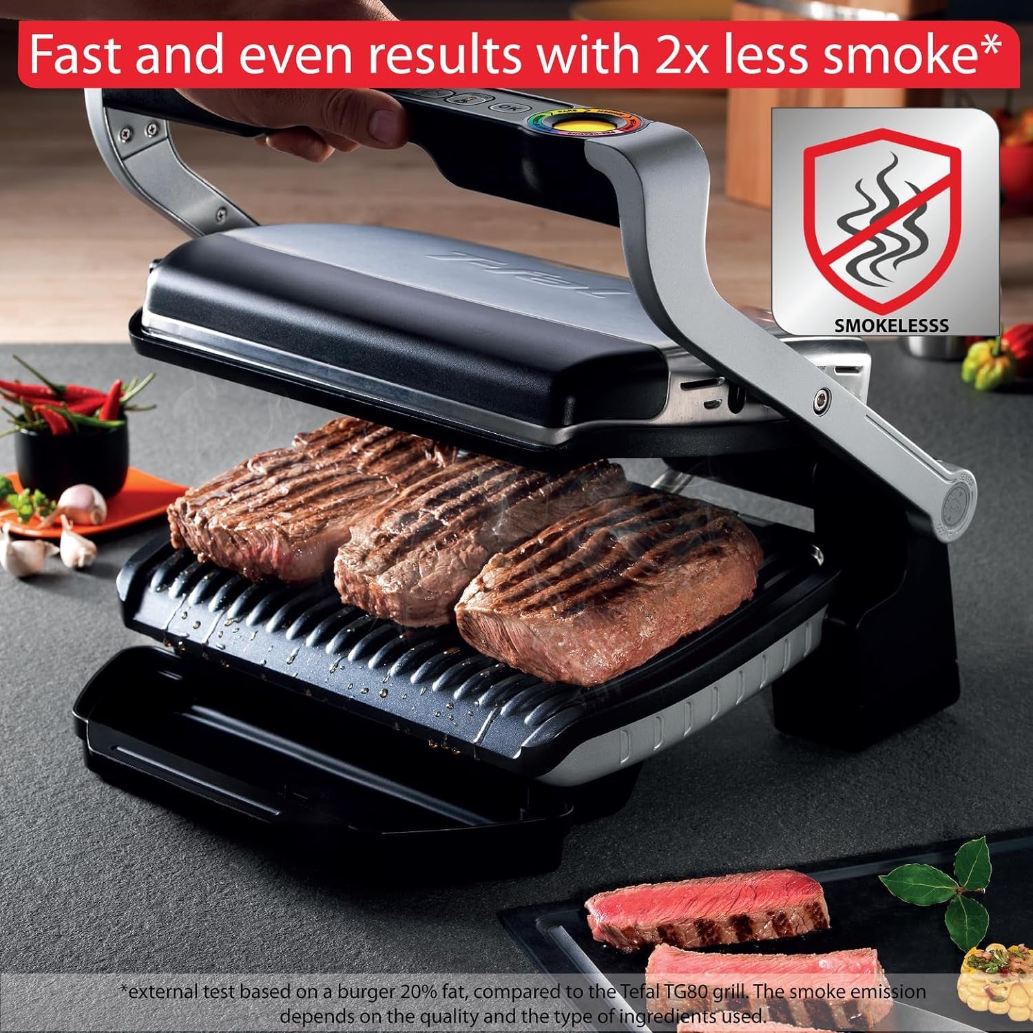 Optigrill Stainless Steel Electric Grill Indoor 4 Servings 6 Automatic Cooking Modes, Intelligent Grilling Rare to Well-Done, Nonstick Removable Plates, Dishwasher Safe, Panini Press, Silver