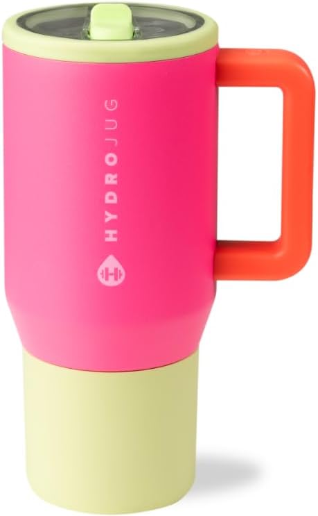 Hydrojug Traveler - 20 Oz Water Bottle with Handle & Flip Straw - Fits in Cup Holder, Leak Resistant Tumbler-Reusable Insulated Stainless Steel & Rubber Base - Gifts for Women & Men, Black