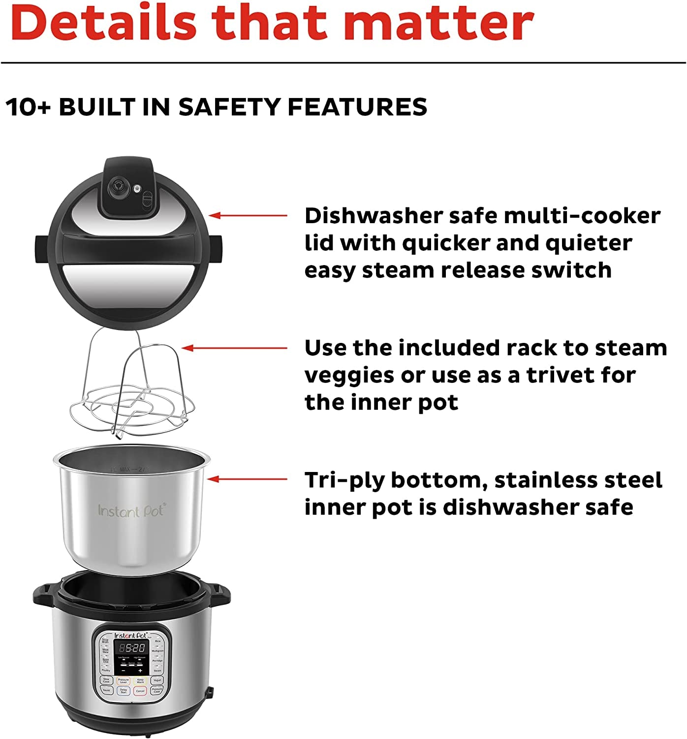 Instant Pot Duo 7-In-1 Electric Pressure Cooker, Slow Cooker, Rice Cooker, Steamer, Sauté, Yogurt Maker, Warmer & Sterilizer, Includes App with over 800 Recipes, Stainless Steel, 6 Quart