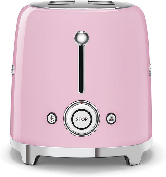 SMEG 2 Slice Toaster with 6 Presets and Defrost Function and Removable Crumb Tray TSF01PKMUS, Pink